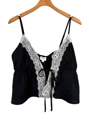 Le Lis Open Tie Cami Top Size M Black White Whimsigoth Lace Romantic NWT